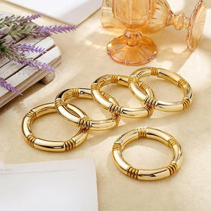 Gold Chunky Bamboo Bangle Bracelet (Set of 10)