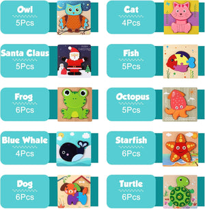 6" x 6" Animal Jigsaw Wooden Puzzle (Set of 20)