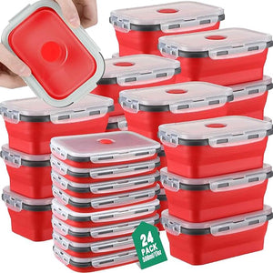 Collapsible Food Storage Container (Red, Set of 24)