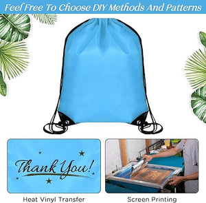 Drawstring Backpack Bag (24pcs, Black & Sky Blue)