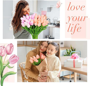 96-Pcs Real Touch Artificial Tulip Flower (Purple & Pink)