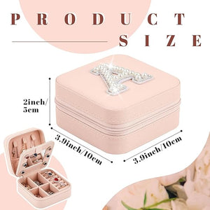 Initial Mini Pink Travel Jewelry Box with Mirror (A)