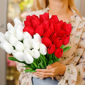 96-Pcs Real Touch Artificial Tulip Flower (Red & White)