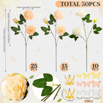 50-Pcs Artificial Peony Silk Flower Bouquet with Sticker & Crown