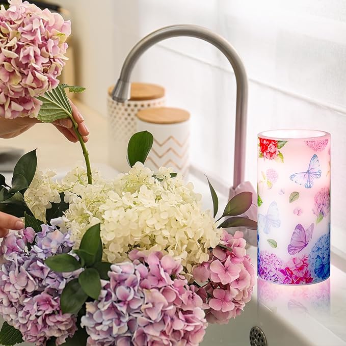 6" x 3" LED Candle with Remote – Hydrangea (Set of 3)