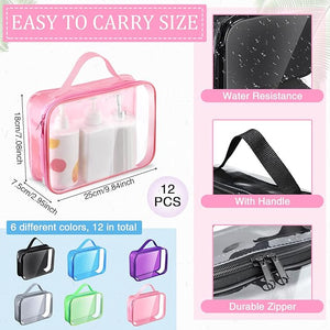 12 Pcs Clear Travel Toiletry Bag, Makeup Organizer with Handle