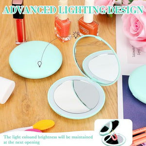 6 Pcs LED Lighted Compact Mirror, 1x/2x Magnification Makeup Mirror (Cyan Blue)