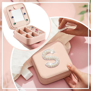 Initial Mini Pink Travel Jewelry Box with Mirror (S)