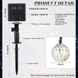 36 Ft 60 LED Solar Crystal Globe String Light