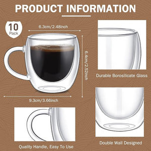 2.7 oz Double Wall Espresso Cup with Handle (Set of 10)