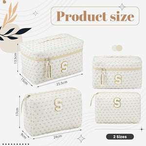 Cotton Quilted Makeup Bag (Letter S/M/K, Set of 2)
