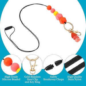 4-Pack Silicone Beaded Lanyard with ID Badge Holder (Vertical & Horizontal Holders)
