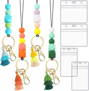 4-Pack Silicone Beaded Lanyard with ID Badge Holder (Vertical & Horizontal Holders)