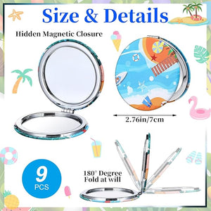 9 Pcs Tropical Compact Mirror (Double-Sided with 1X & 2X Magnification)