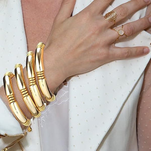 Gold Chunky Bamboo Bangle Bracelet (Set of 10)