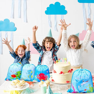 Drawstring Backpack Bag (12 Pcs, Ocean Animal Theme)