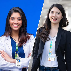 4-Pack Silicone Beaded Lanyard with ID Badge Holder (Vertical & Horizontal Holders)