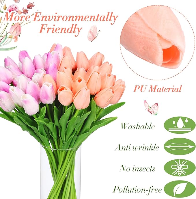 96-Pcs Real Touch Artificial Tulip Flower (Purple & Pink)