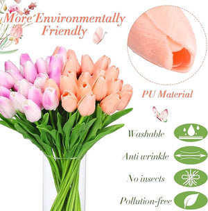 96-Pcs Real Touch Artificial Tulip Flower (Purple & Pink)