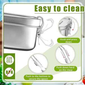 2 Pcs Stainless Steel Lunch Box, Food Container with Foldable Spoon Fork (40oz/1200 ml)