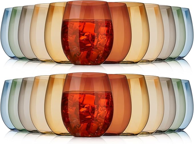 12 oz Plastic Stemless Wine Glass (Assorted Coloer, Set of 24)