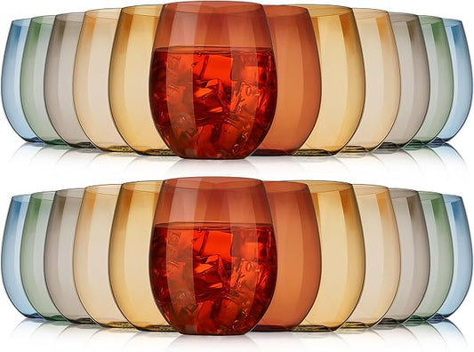 12 oz Plastic Stemless Wine Glass (Assorted Coloer, Set of 24)