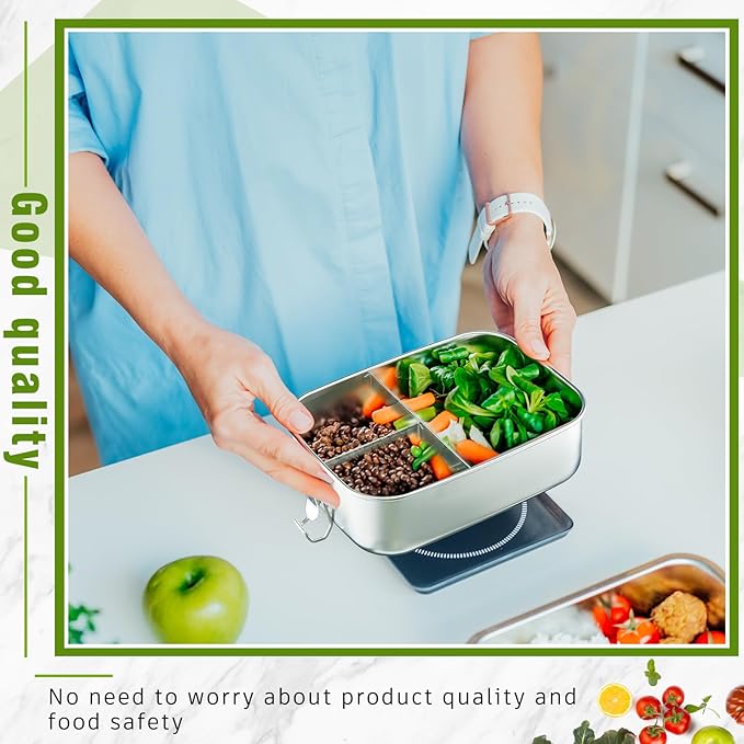 2 Pcs Stainless Steel Lunch Box, Food Container with Foldable Spoon Fork (40oz/1200 ml)