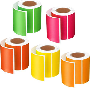 2"x3" Colored Label Sticker (5 Bright Color, Adhesive, Tearable 5 Rolls, Total 500 Pcs)