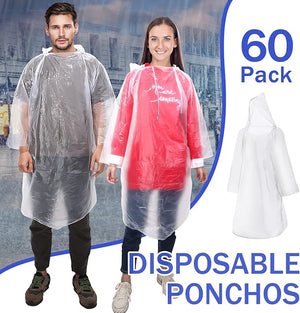 Disposable Rain Poncho for Adult (Set of 60)