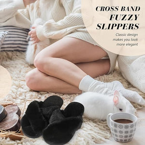 Women's Cross Band Fluffy Open-Toe Slipper (Assorted Color, Pairs of 6)
