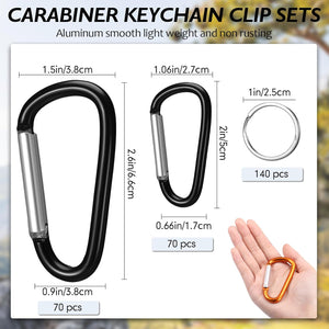 Aluminum D-Ring Clip & Keyring Set (Assorted Size/Color, Set of 140)