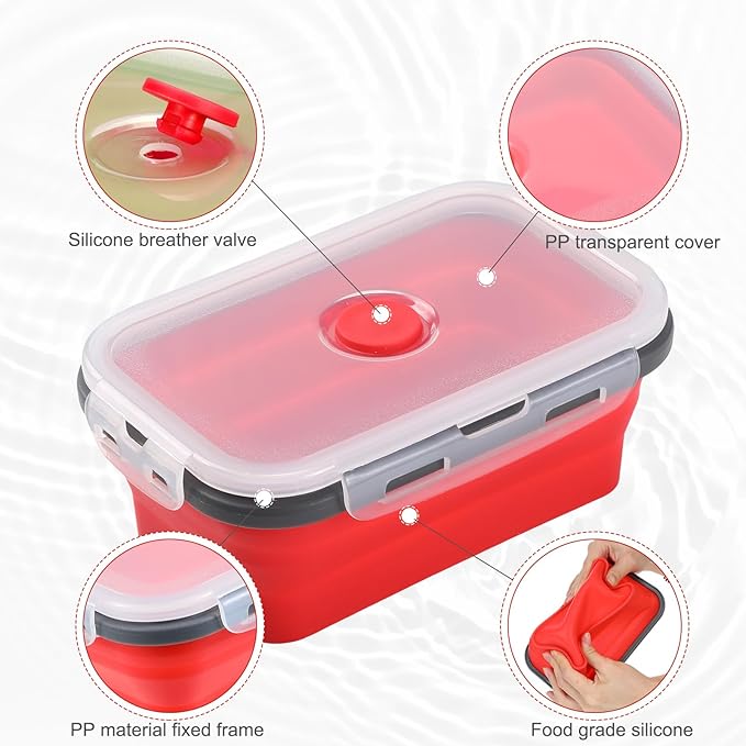 Collapsible Food Storage Container (Red, Set of 24)