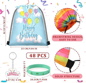 48-Pack Birthday Party Favor Set – Gift Bags, Bracelets & Keychains for Kids' Celebration