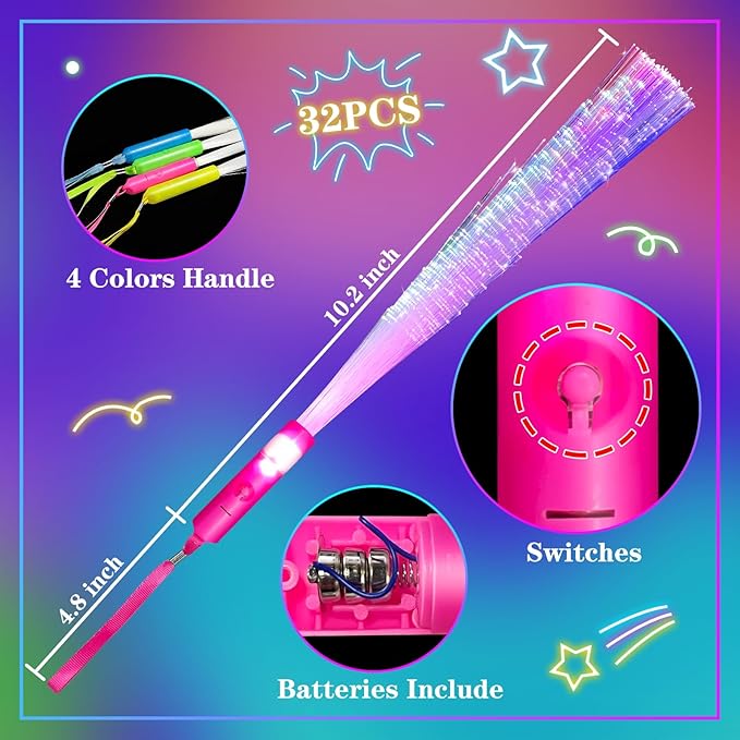 LED Glow Fiber Optic Wand, Glow-in-the-Dark Party Toy (Set of 60)