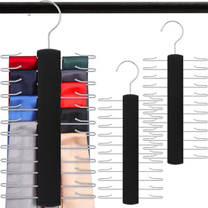 Wooden Tie Rack, Tie/Belt/Scarf Hanger with 24 Hooks 360 Degree Swivel (Set of 2)