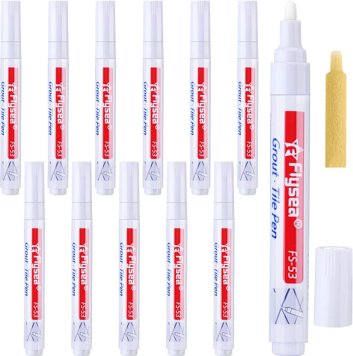 White Grout Tile Pen Grout Restorer Pen for Tile Wall Floor (Set of 12)