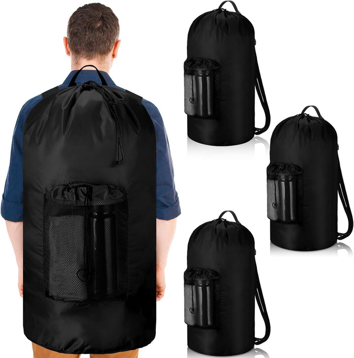 Large Laundry Backpack Bag (Black, Set of 3)