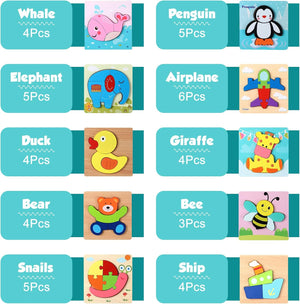 6" x 6" Animal Jigsaw Wooden Puzzle (Set of 20)