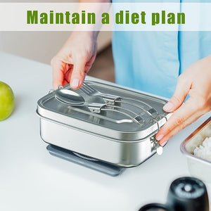 2 Pcs Stainless Steel Lunch Box, Food Container with Foldable Spoon Fork (40oz/1200 ml)