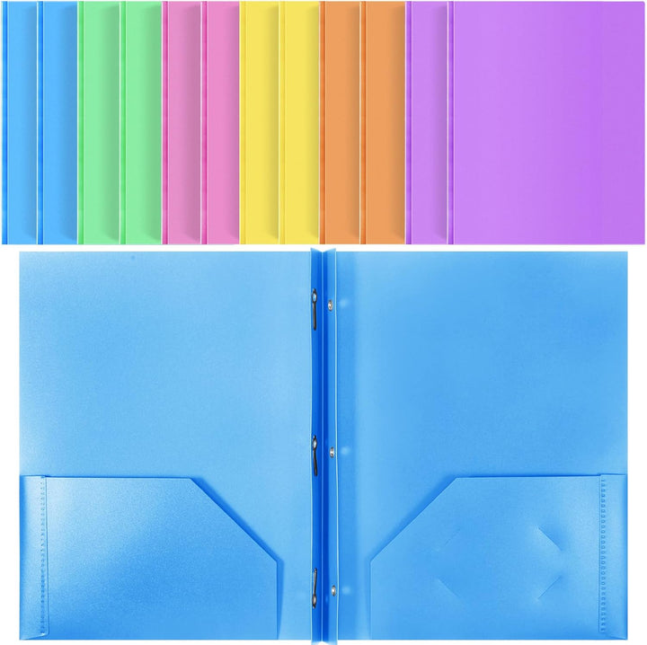 Plastic Folder with 2 Pockets & 3 Prongs (Assorted Color, Set of 12)