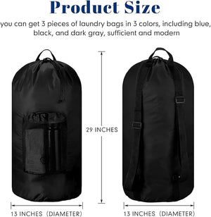 Large Laundry Backpack Bag (Black, Set of 3)
