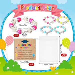 Kids Graduation Bead Bracelet with Wish Card & Gift Bag (Assorted Color, Set of 12)
