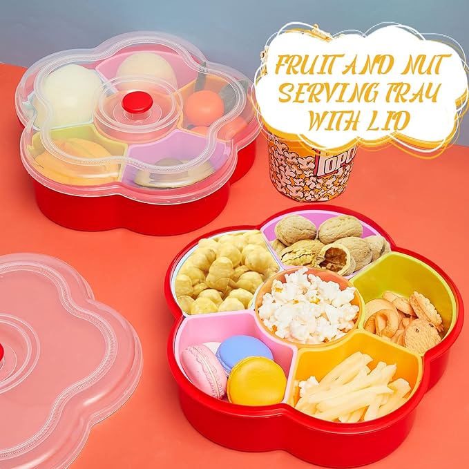 10" Flower Shaped Snack Tray with Lid, Plastic Container (Set of 2)