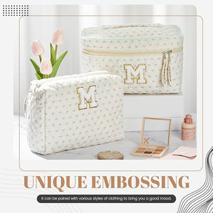 Cotton Quilted Makeup Bag (Letter S/M/K, Set of 2)