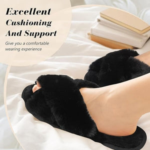 Women's Cross Band Fluffy Open-Toe Slipper (Assorted Color, Pairs of 6)