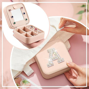 Initial Mini Pink Travel Jewelry Box with Mirror (A)