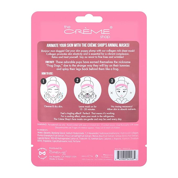 The Crème Shop Animated Face Sheet Mask - Set of 3 (French Bulldog: Collagen)