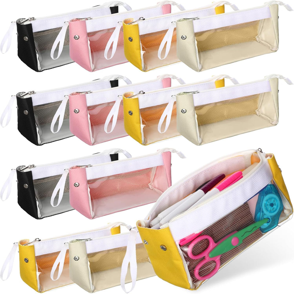 Clear Aesthetic Pencil Pouch (Assorted Color, Set of 12)