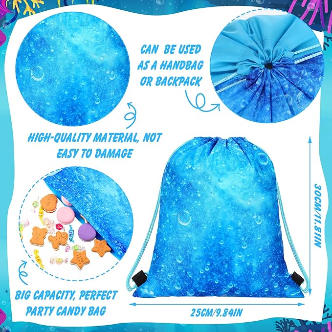 Drawstring Backpack Bag (24 Pcs, Sea Blue Theme)