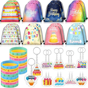 48-Pack Birthday Party Favor Set – Gift Bags, Bracelets & Keychains for Kids' Celebration